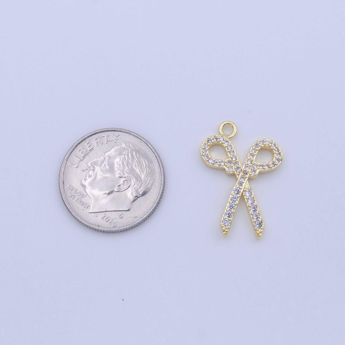Clear Micro Paved CZ Cutting Scissors Gold Charm | C-780