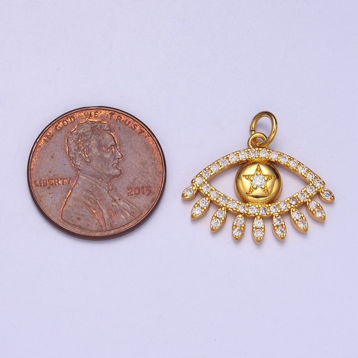 Clear Micro Paved CZ Evil Eye Star Gold Charm | W-200