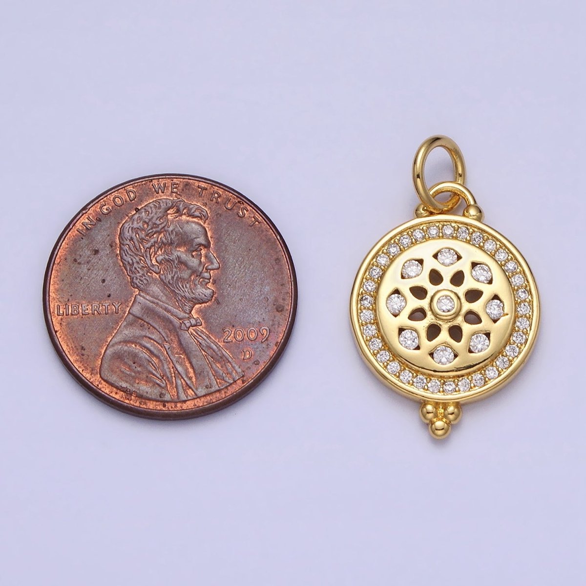 Clear Micro Paved CZ Filigree Nature Flower Round Gold Add-On Charm | AC371