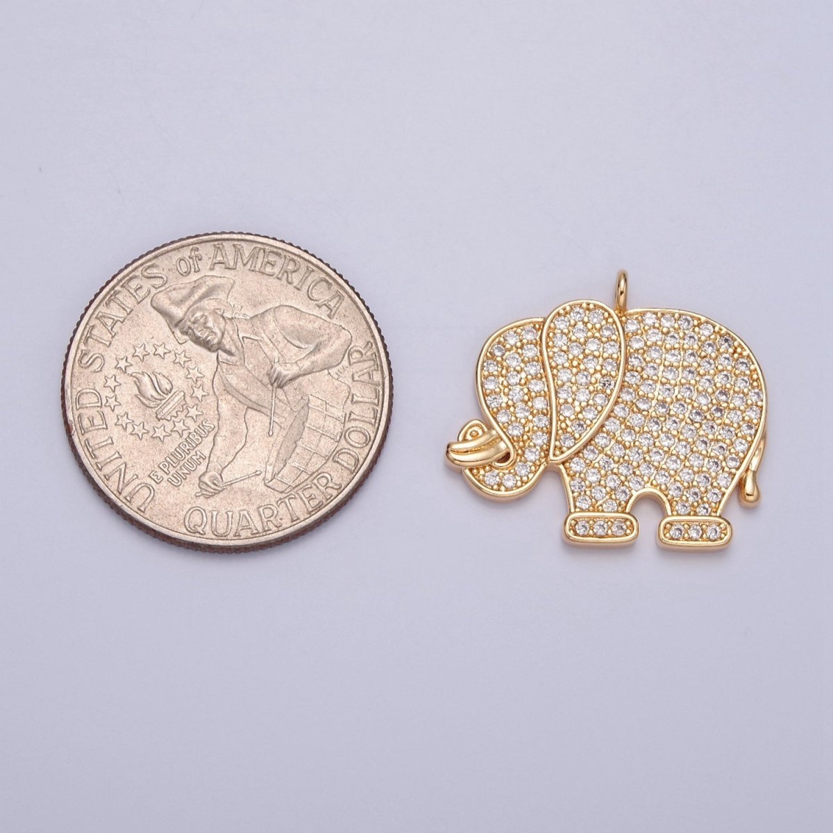 Clear Micro Paved CZ Safari Elephant Animal Gold Charm | W-195