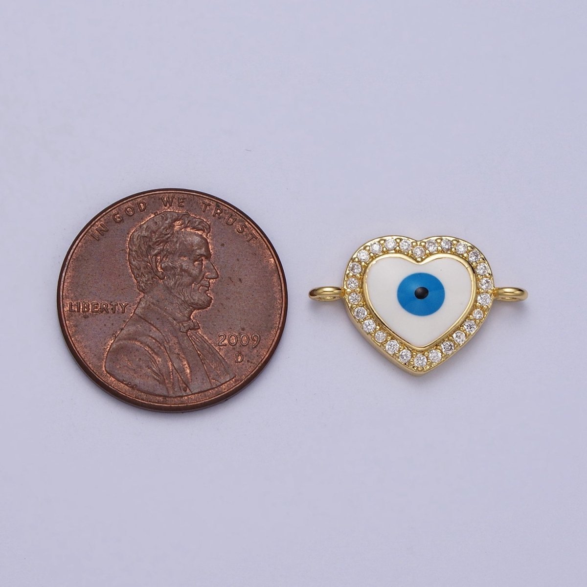 Clear Micro Paved CZ White Evil Eye Heart Gold Link Connector | Y-670