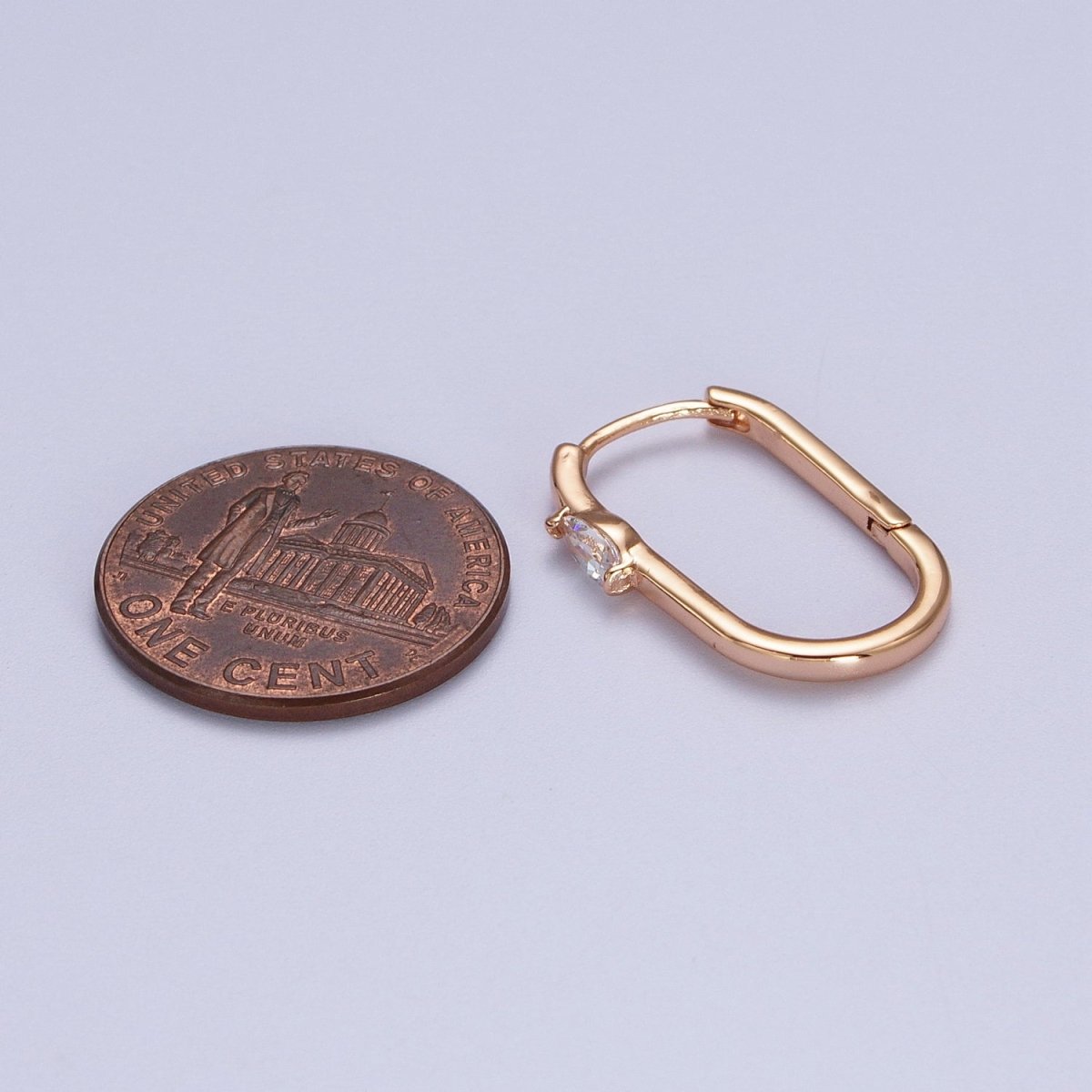 Clear Teardrop CZ 21.5mm Oblong U-Shaped Pinky Gold Huggie Earrings | V-038