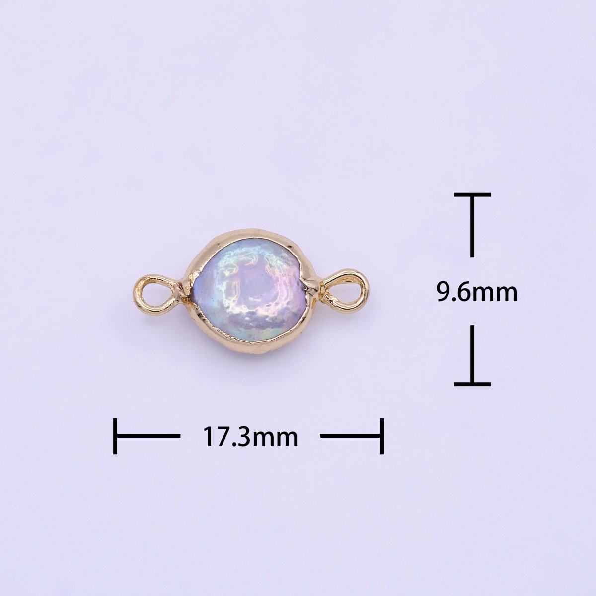 OS 1 Piece Natural Pearl Gold bezel connector approx. 17x9.5mm round shape gold plated Charm Connector P-1845