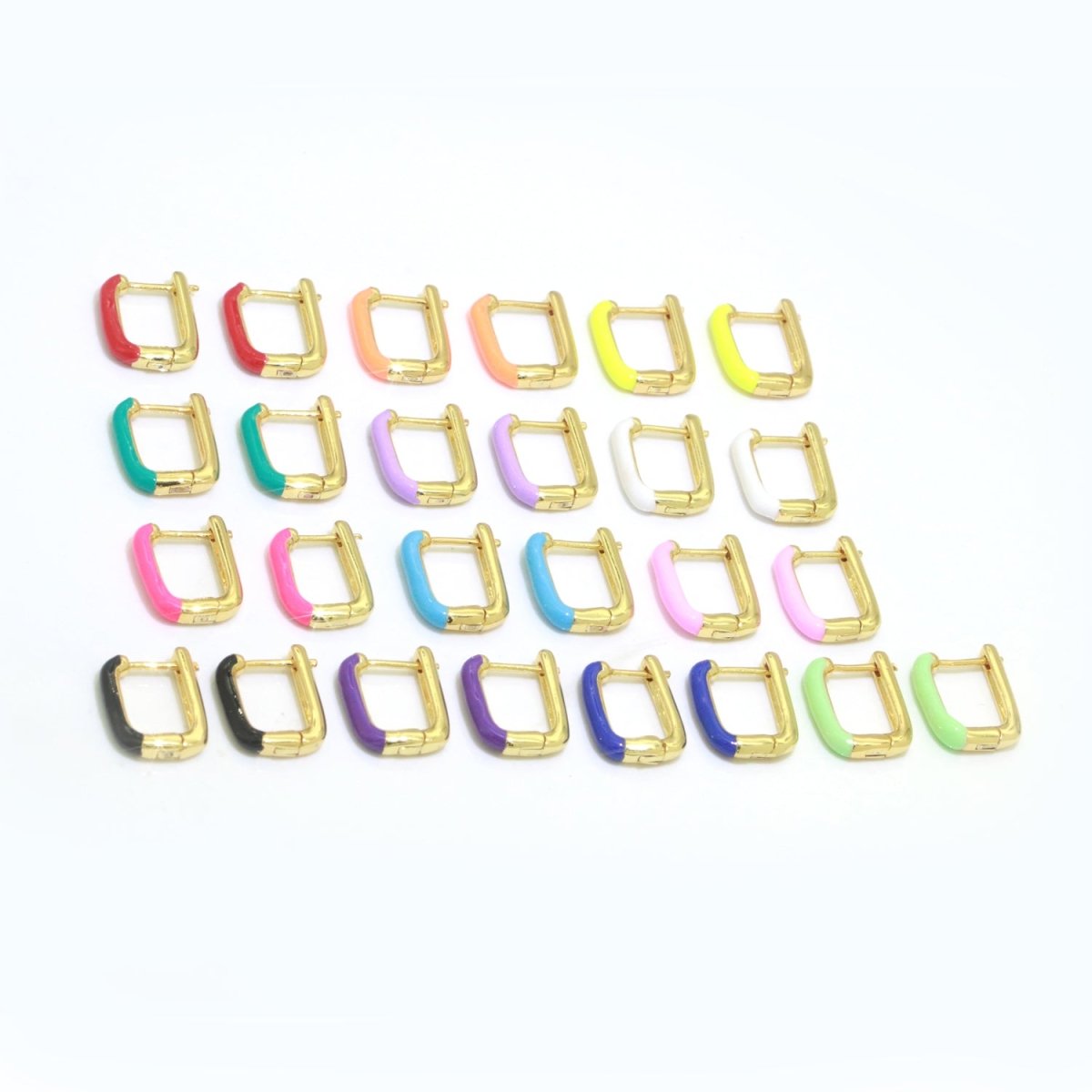 Color Enamel U Shape Hoop Earring, Small Minimalist Oval Hoop Gold Filled T-112