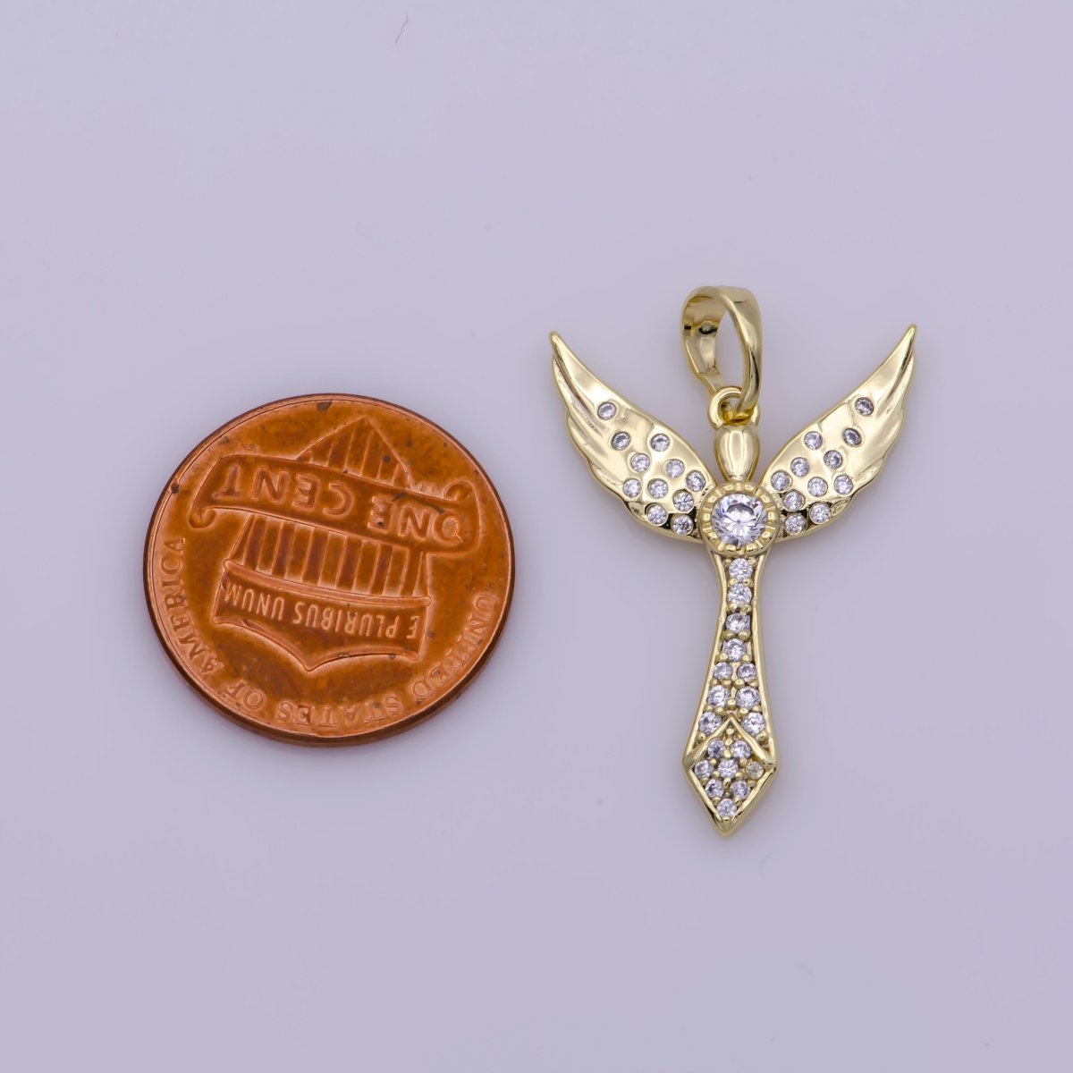 Cubic Angel Pendant 14k Gold Flled Angel Wing Charm Religious Christmas Jewelry N-1337