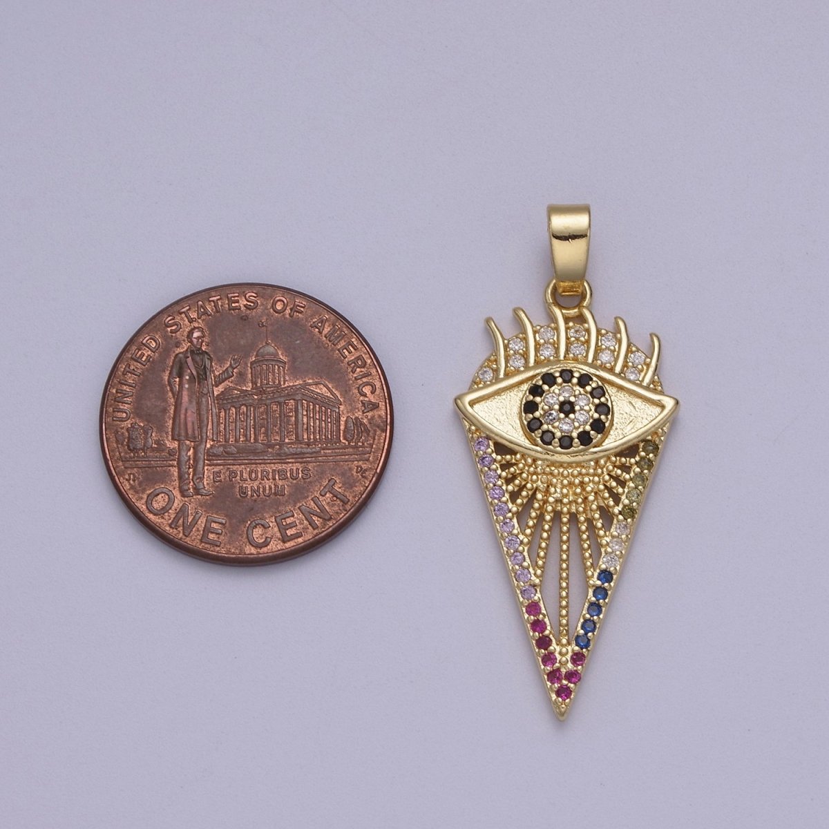 Cubic Multi Color Triangle Pendant with Evil Eye Gold Filled Pendant for Amulet Talisman Jewelry Making N-597