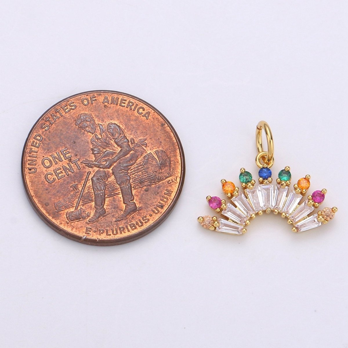 Cubic Rainbow Color CZ Fan Shaped Pendant, Micro Pave Colorful Cubic Zirconia Baguette Charm Pendant for Necklace earring Bracelet E-557