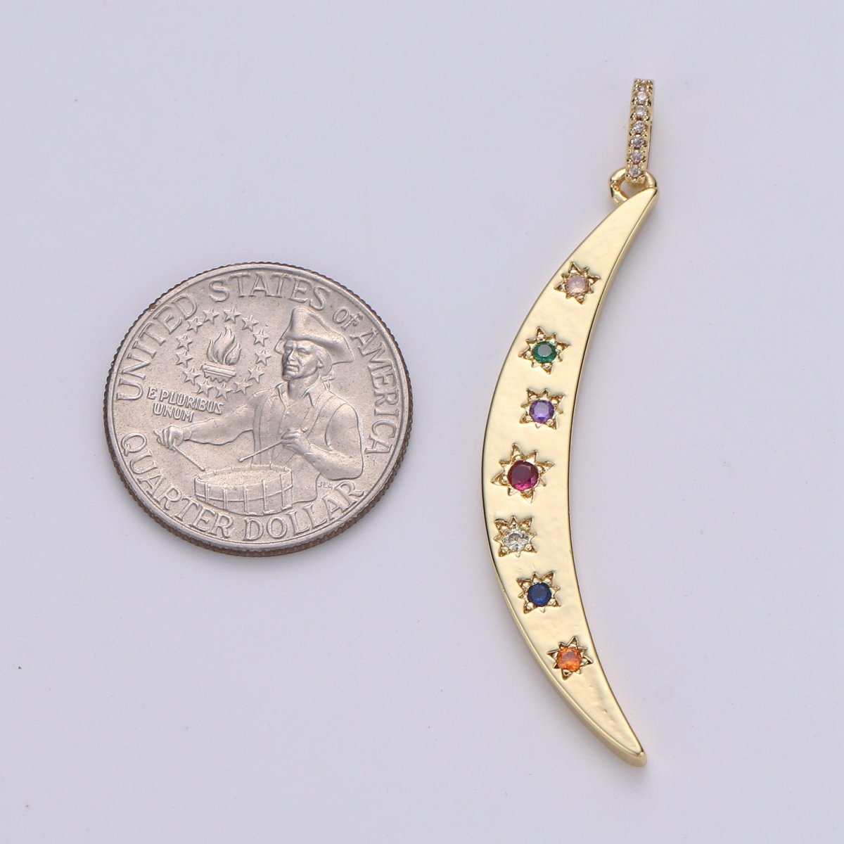 Cute Colorful Micro Pave Moon and CZ star charm 56x14mm Lead Nickel free Gold Cubic Crescent Moon Pendant for necklace Component J-023
