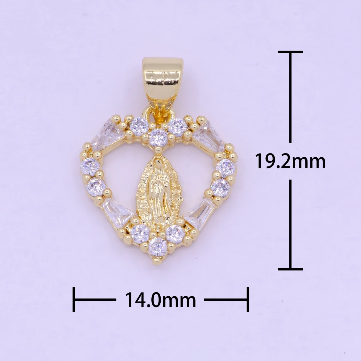 CZ Heart Virgin Mary Pendant Gold Filled Lady Guadalupe Charm for Necklace Bracelet X-462