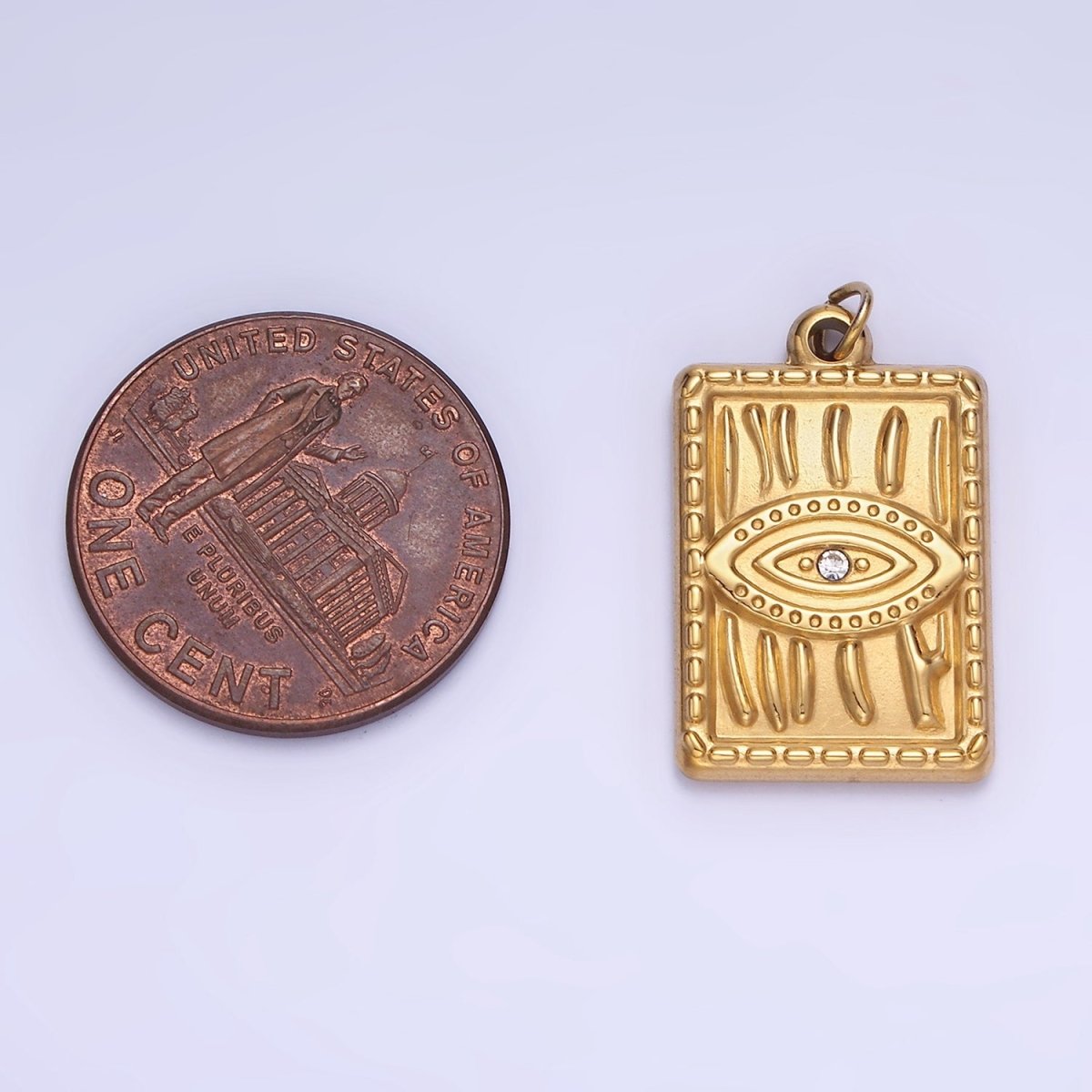 CZ Micro Pave Evil Eye On Rectangle Shape Pendant Stainless Steel Tag Charm P1376