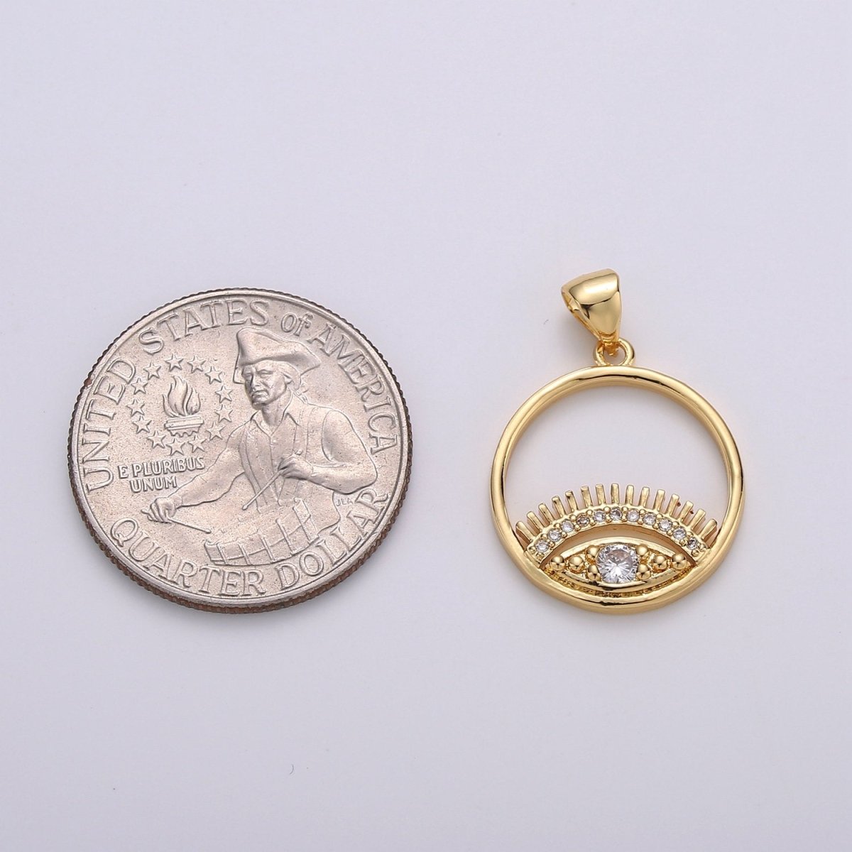 CZ Micro Pave Eye Charm, Cubic Zirconia Eyelashes Charm Pendant in gold I-742