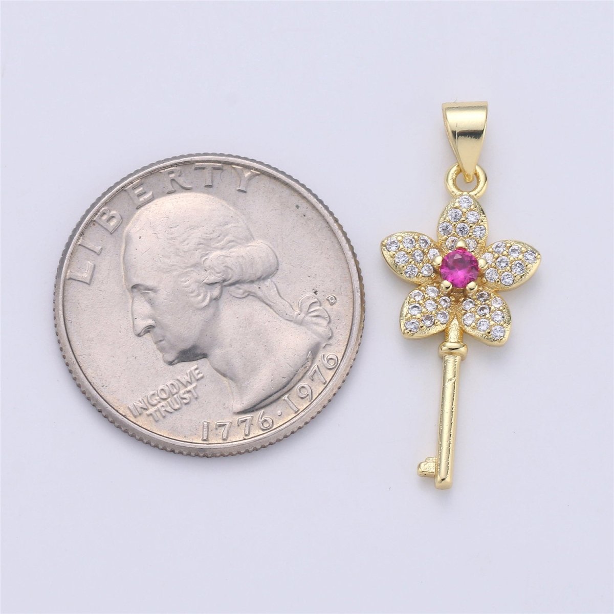CZ Micro Pave Key Pendants, Gold Key Charm Cubic Zirconia Necklace Bracelet Earring CharmI-357