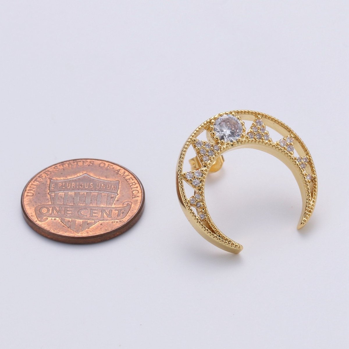 CZ Paved Crescent Moon Cartilage Earring, moon stud, dainty tragus earring, conch piercing, gold moon stud earring Celestial Jewelry Q-177