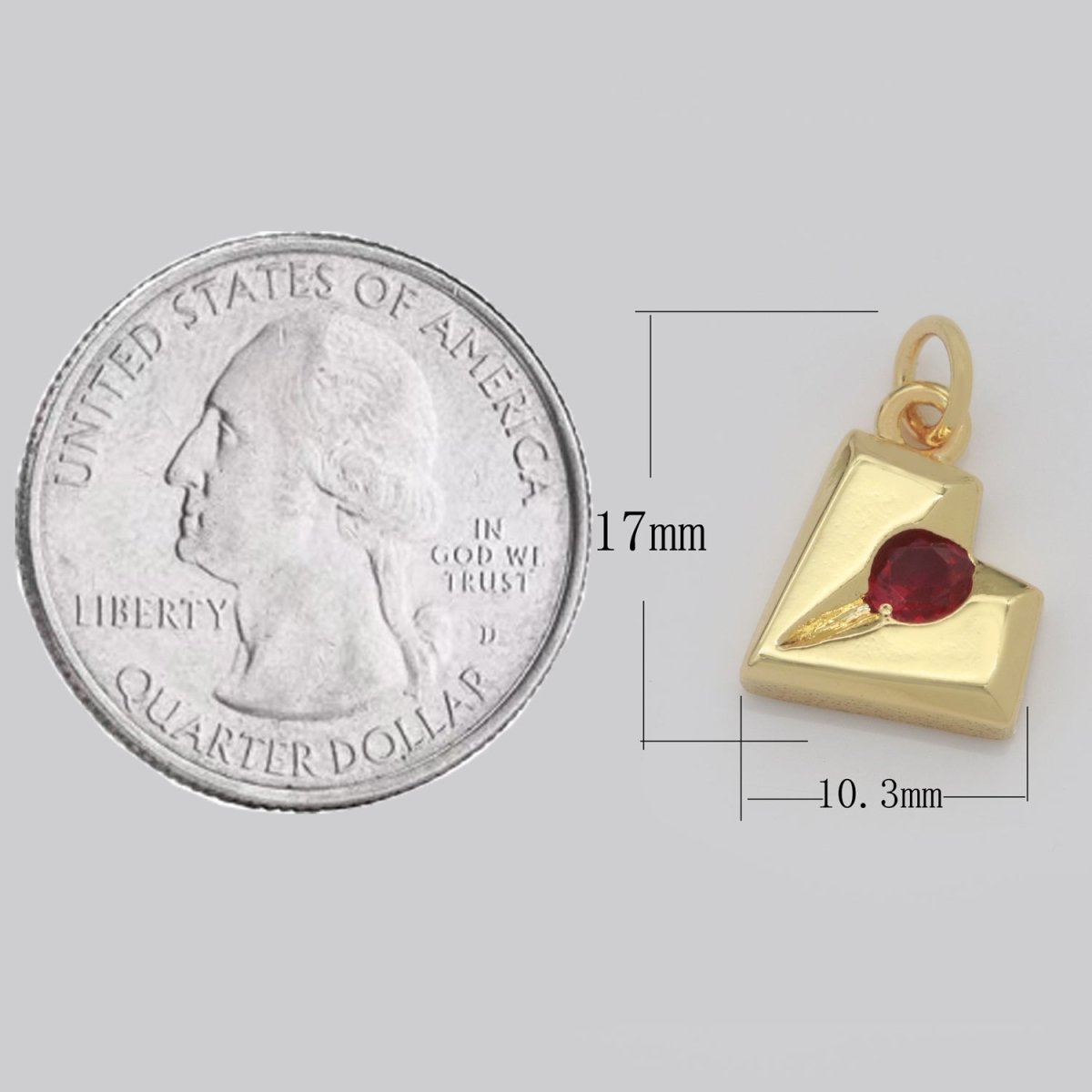 Daint Heart Charm with Red Cz Stone for Bracelet Necklace Earring Component M-743