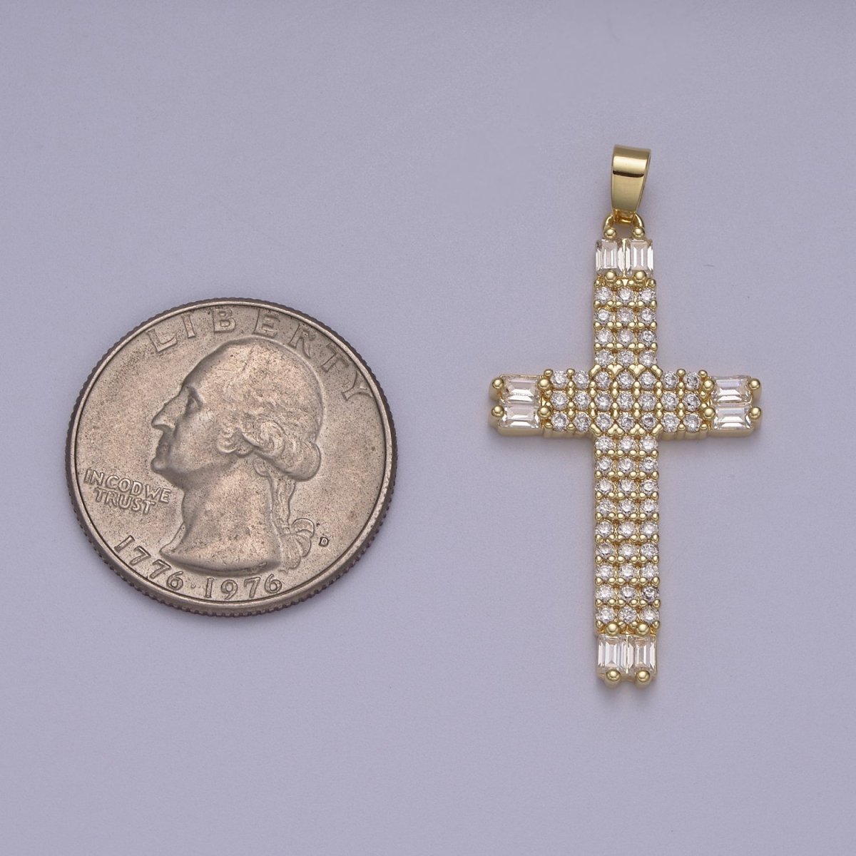 Dainty 14K Gold Filled Cross Pendant Clear CZ Cross Charm for Minimalist Jewelry N-609