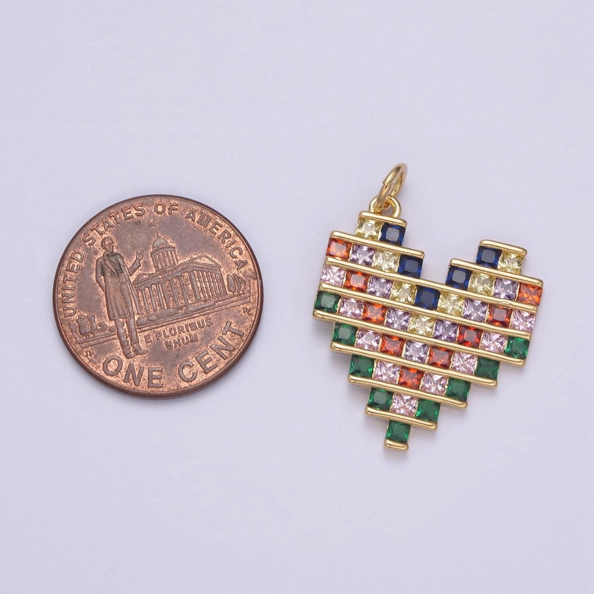 Dainty 14k Gold Filled Cubic Heart Charm with Colorful CZ Stone for Add on Charm Valentine Jewelry Supply N-756