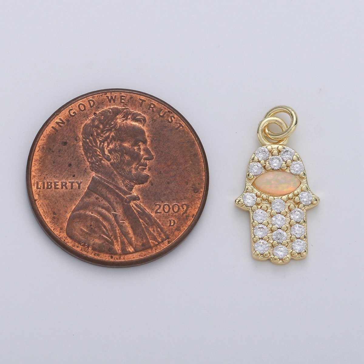 Dainty 14k Gold Filled Hamsa Hand Charm, Opal Hamsa Charm for Necklace Earring Bracelet Micro Pave Hand Charm Supply D-172