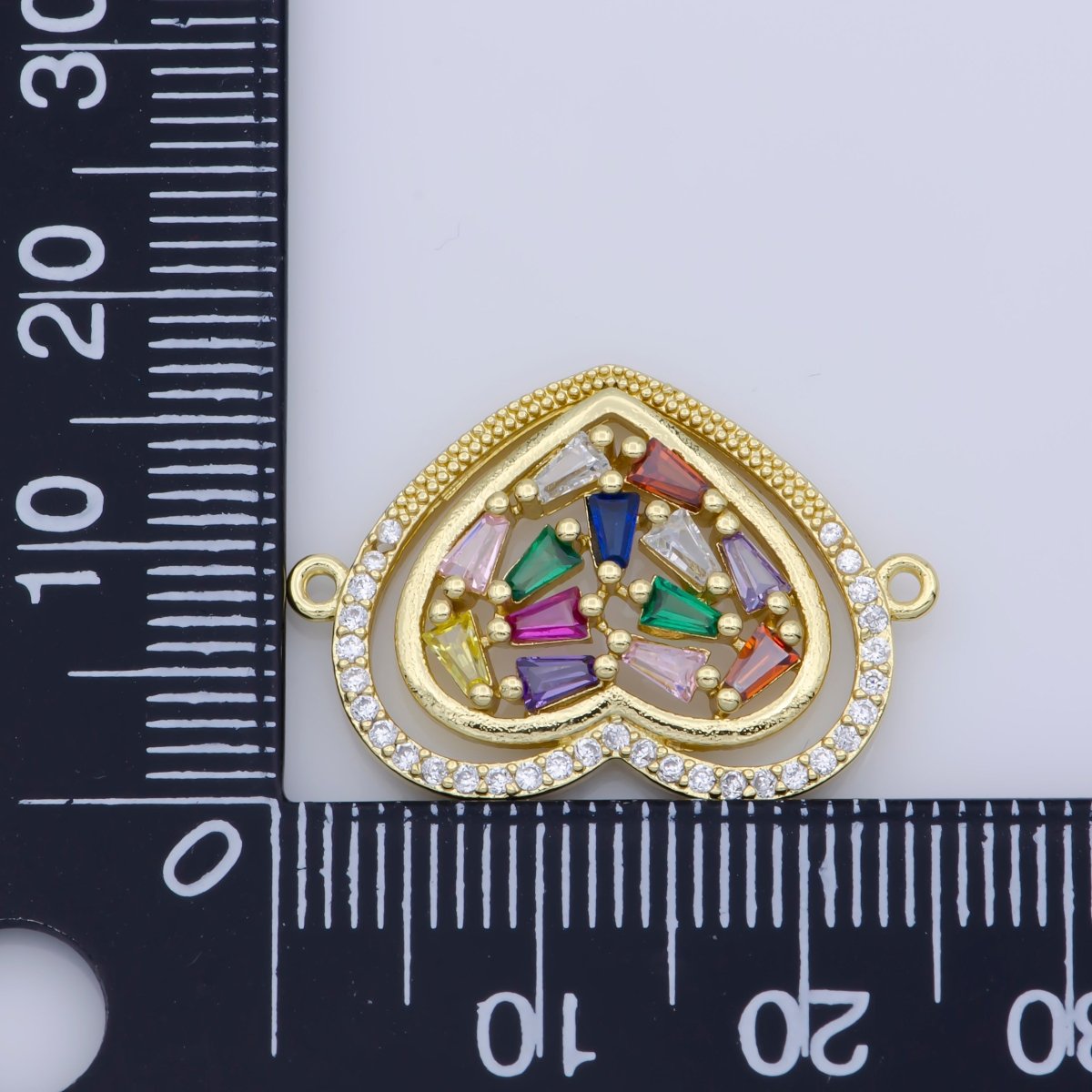 Dainty 14k Gold Filled Heart Charm, Micro Pave Connector Link, Multi Color Cubic Zirconia Charm Connector for Necklaec Bracelet Component F-347