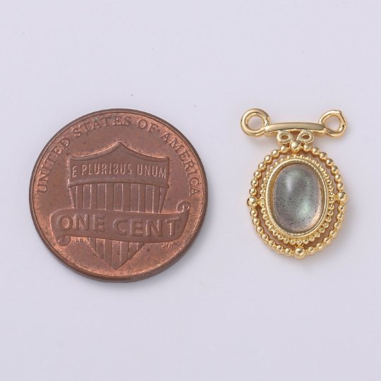 Dainty 14k Gold Filled Labradorite Charm Oval Medallion Pendant, 11x16.5mm, Gold Victorian Style Jewelry Double Bail Charm F-585