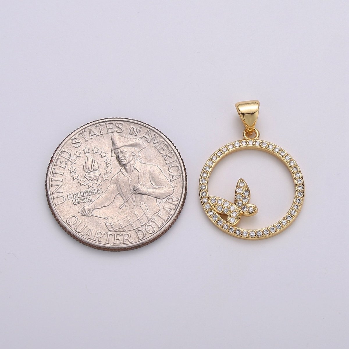 Dainty 14k Gold Filled Micro Pave Butterfly Charm, Round Circle Mariposa Pendant Charm, Gold Filled Charm, For DIY Jewelry I-744