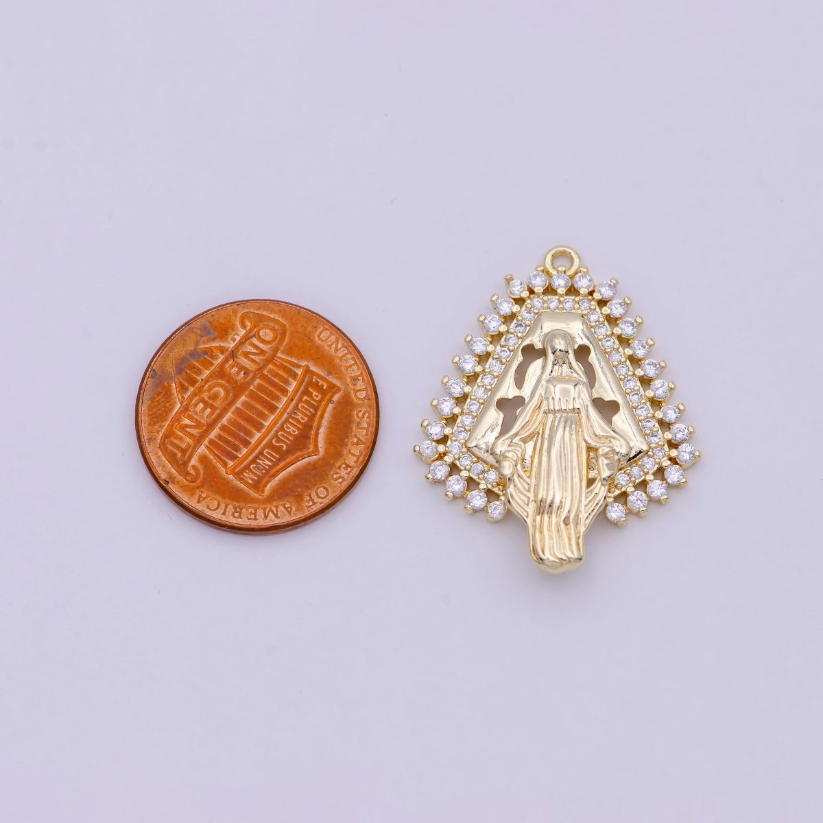 Dainty 14K Gold Filled Miraculous Lady Virgin Mary Charm Delicate Micro Pave Religious Charm N-458