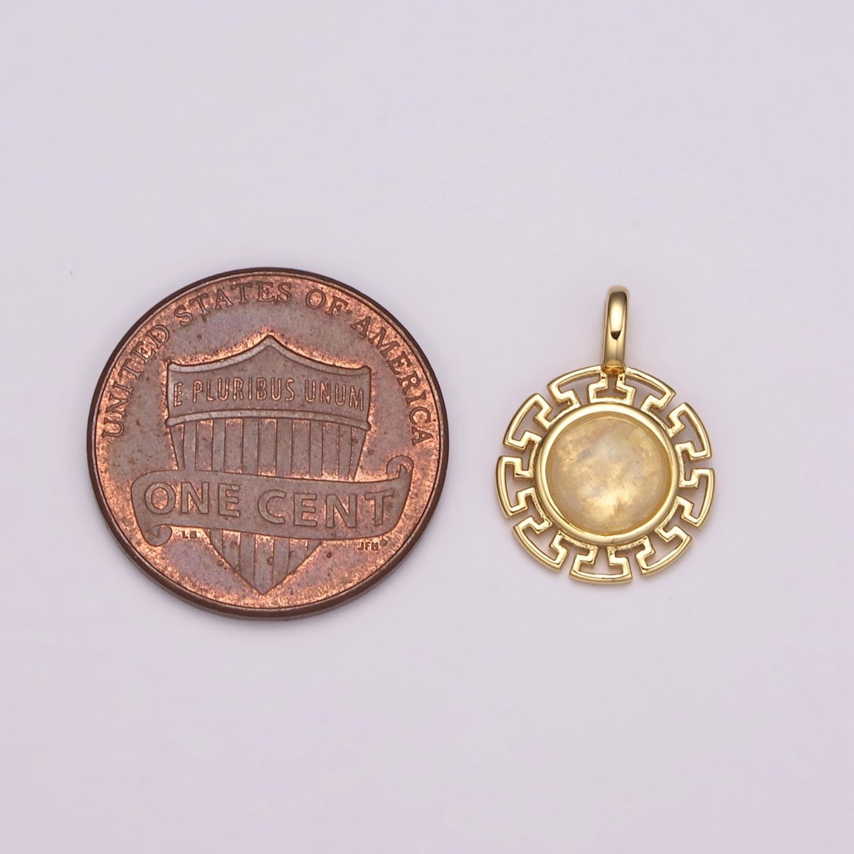 Dainty 14k Gold Filled Moonstone Round Sun Medallion Pendant Gold Sun Celestial Jewelry Charm N-485