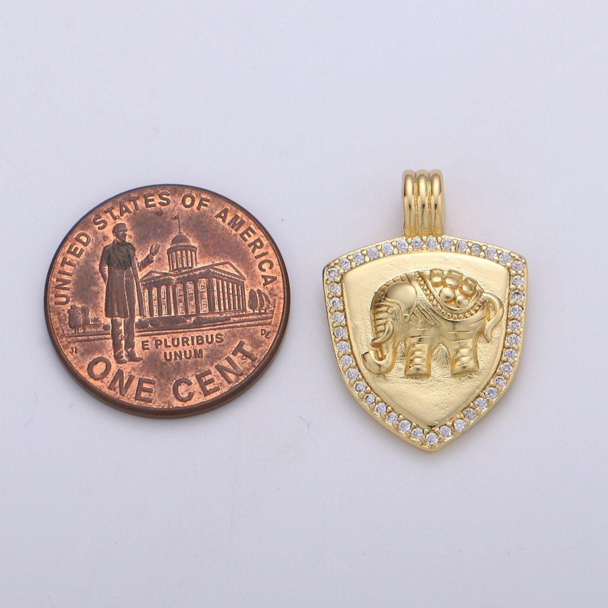Dainty 14k Gold Filled Shield Charm, Cz Shield pendant, Micro Pave Elephant Pendant Protection Jewelry Supply I-929