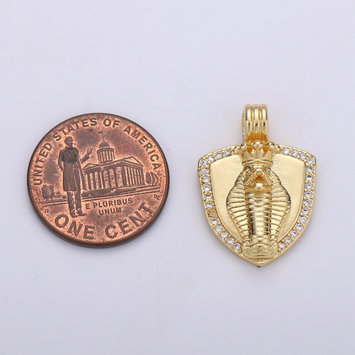 Dainty 14k Gold Filled Shield Charm, Cz Shield pendant, Micro Pave King Cobra Pendant Protection Jewelry Supply I-927