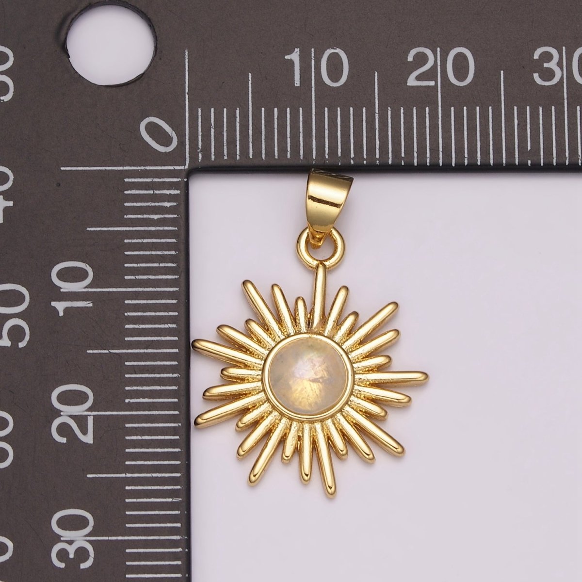 Dainty 14k Gold Filled Sun Burst Charm Moonstone Round SunBurst Medallion Pendant Gold Sun Celestial Jewelry N-1452