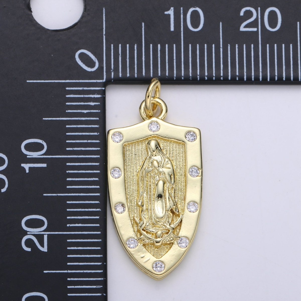 Dainty 14K Gold Filled Virgin Mother Mary Charm Antique Style Vintage lady guadalupe Pendant Gold Shield Medallion Charm Reliigous Jewelry,E-108