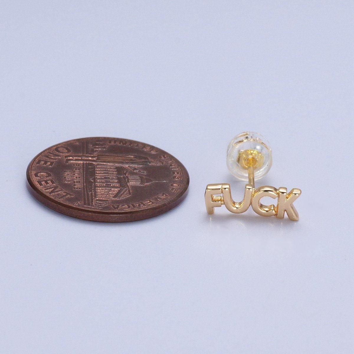 Dainty 16K Gold Filled "FUCK" Script Stud Earrings | AD-274