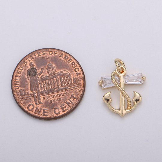 Dainty 18K Gold Fill Anchor Charm Baguette Nautical Charm for Necklace Earring Bracelet Sailor Charm 11x11mm E-571