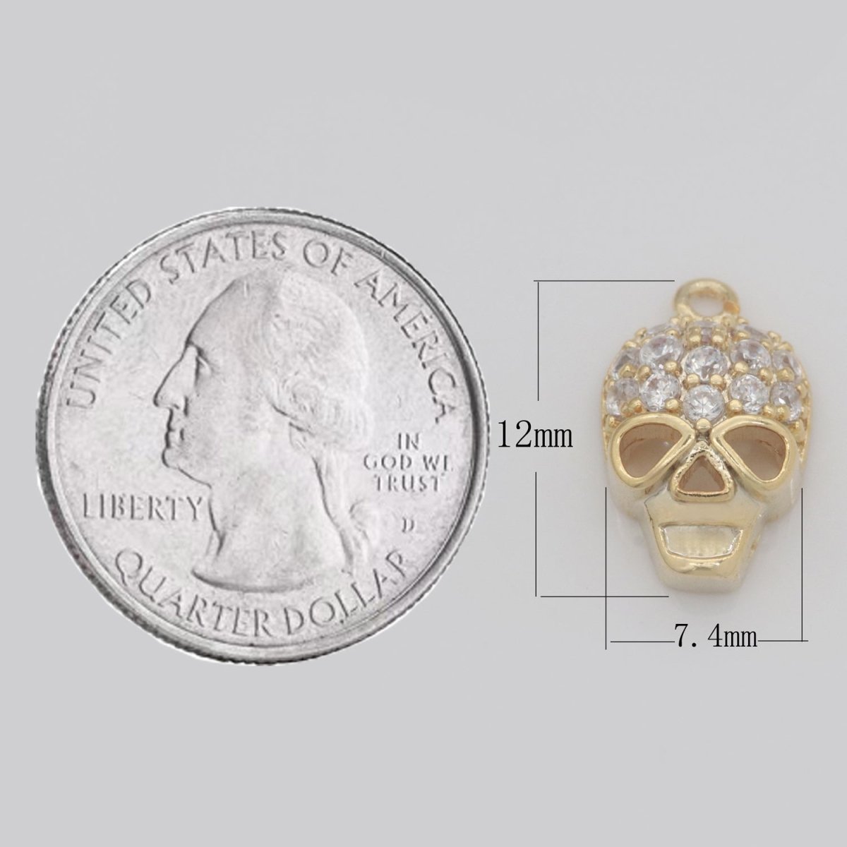 Dainty 18K Gold Filled Skull Charm Micro Pave Dia De Los Muertos Charm for Halloween Jewelry Inspired M-741