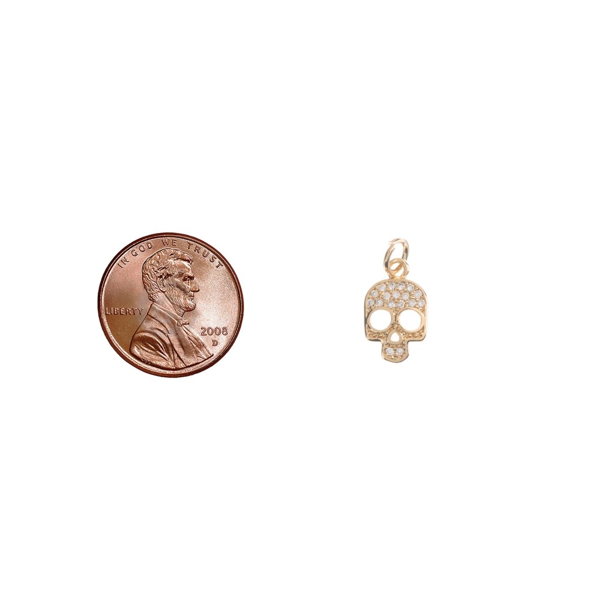 Dainty 18k Gold Filled Skull Human Bejeweled Skull, Bones, Cubic Zirconia Bracelet Charm, Necklace Pendant Huggie Earring Charm Supply C-210
