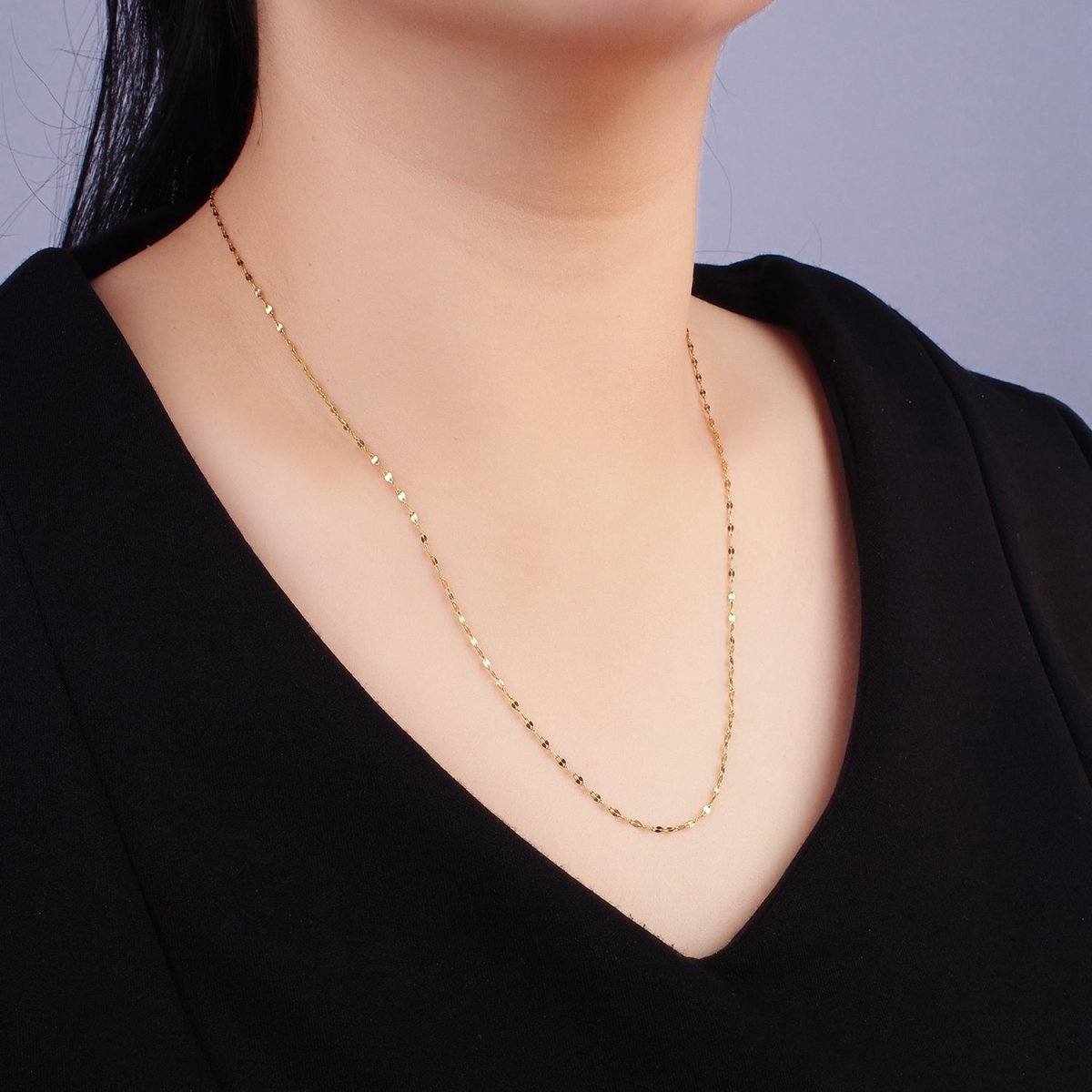Dainty 1mm Gold Dapped Cable Chain Necklace 20.6 inch long | WA-2421