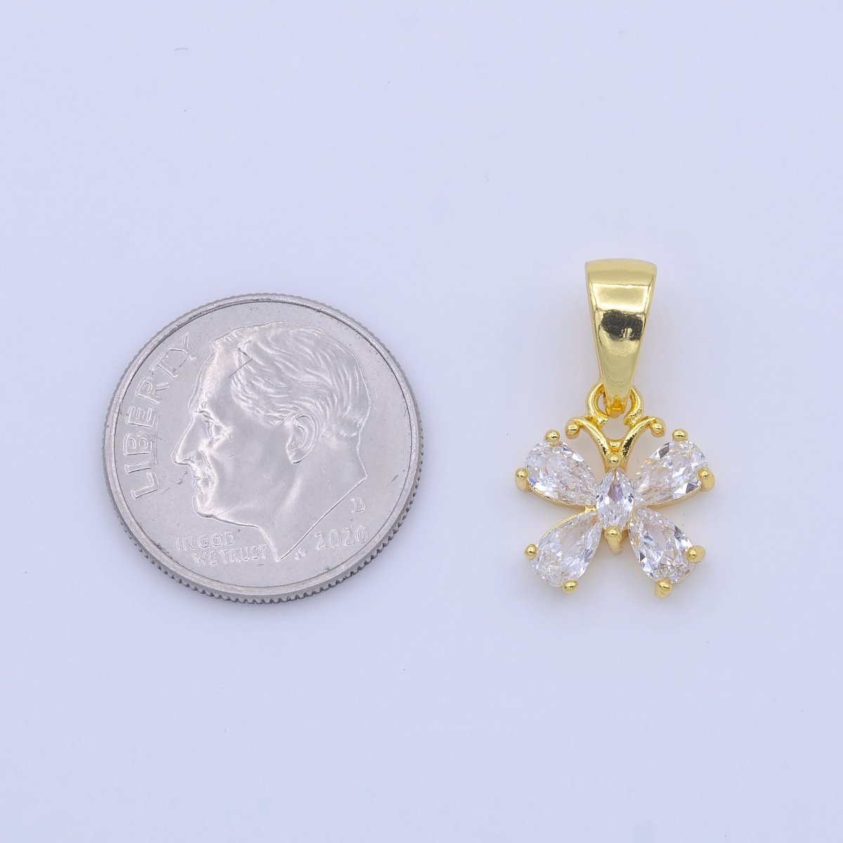 Dainty 24K Gold Filled Butterfly Mariposa Clear CZ Teardrop Wings Pendant | AA751