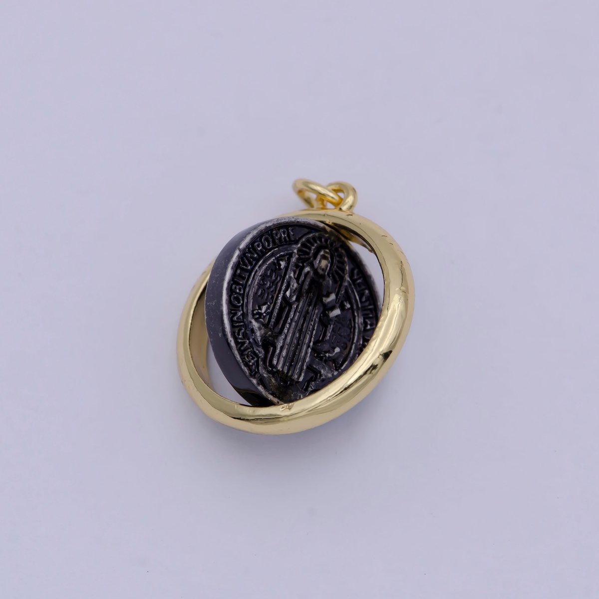 Dainty 24k Gold Filled Coin Saint Benedict Charm Religious Medallion Bracelet Necklace Pendant Earring Findings for Jewelry Making E-123