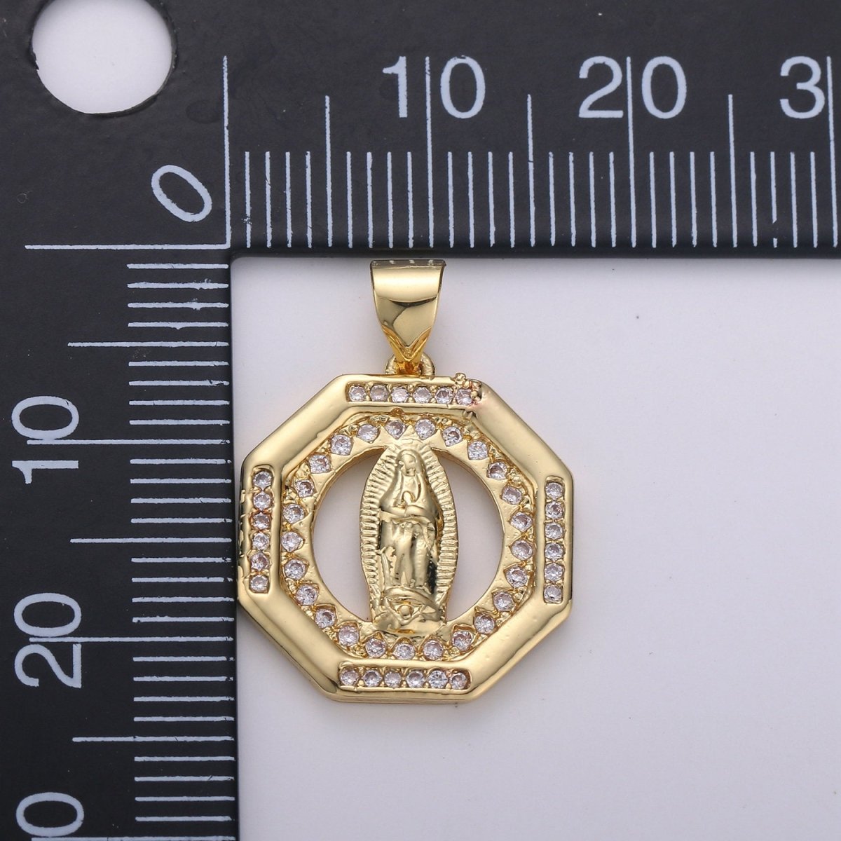 Dainty 24k Gold Filled Virgin Mary Medallion Necklace Octagon Virgin Mary Pendant for Religious Necklace Lady Guadalupe Charm 23x18mm, D-083