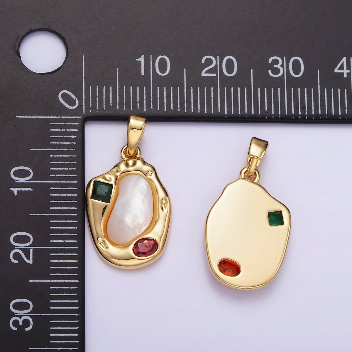 Dainty Abstract Charm 14K Gold Filled Oval Pear Charm with Colorful CZ Stone AA1195