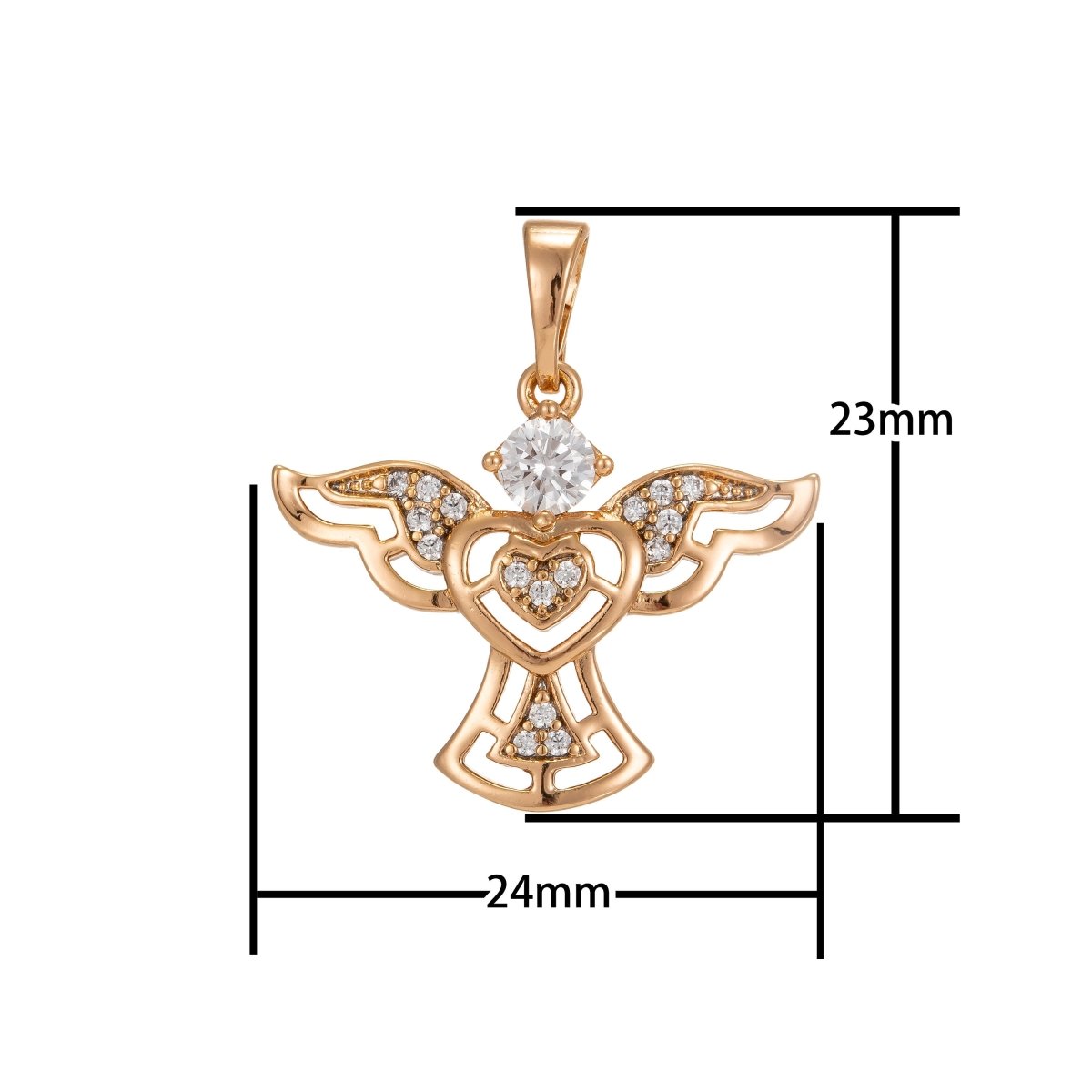 Dainty Angel Pendant Gold Filled Charm- Cubic Angel Charm for Necklace Earring Micro Pave Guardian Angel Cubic Zircon Charm, I-226