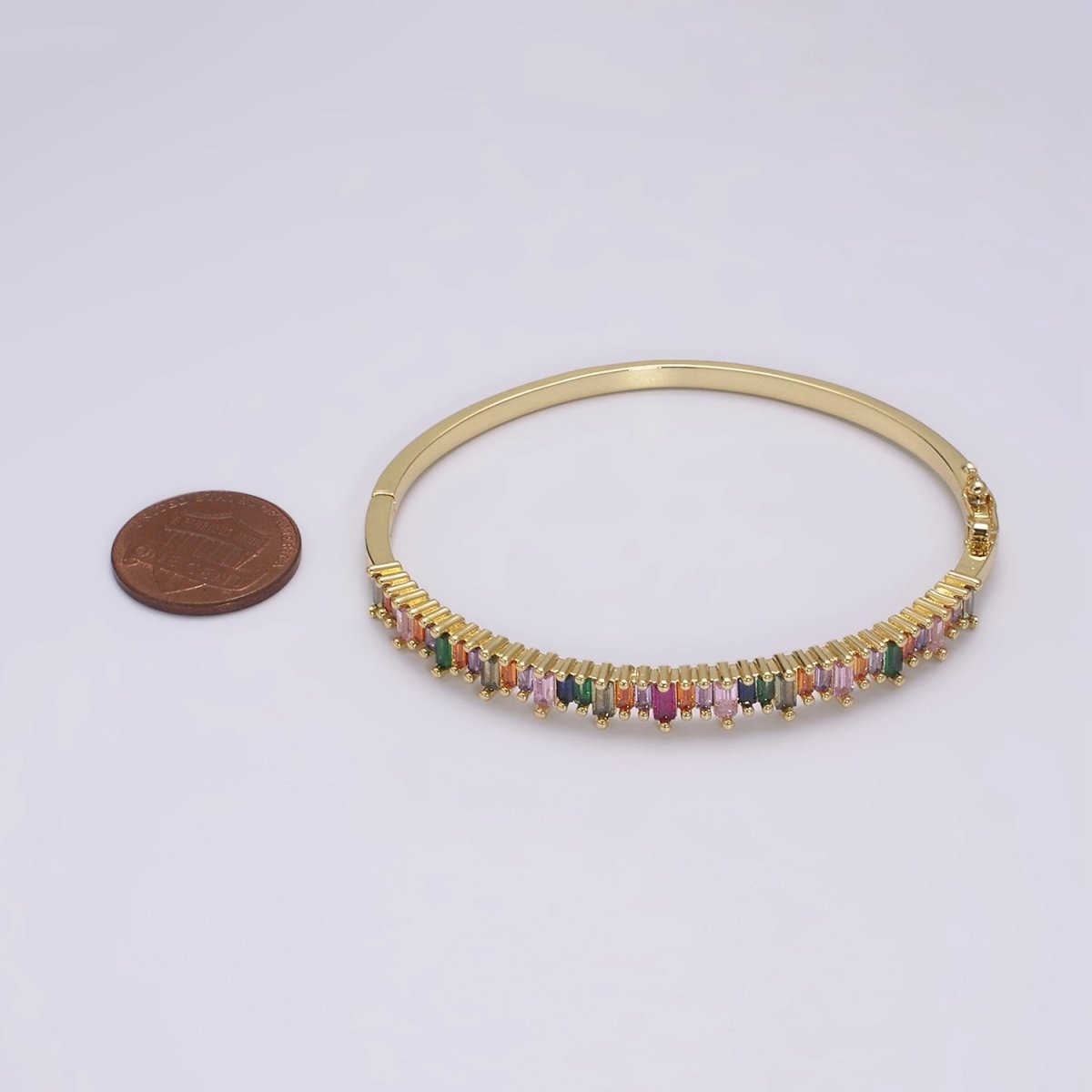 Dainty Baguette bracelet Colorful CZ Gem Stackable Gold Bracelet | Gold Bracelet | Luxury Crystal Stacking Bangle Bracelet | WA-428 Clearance Pricing
