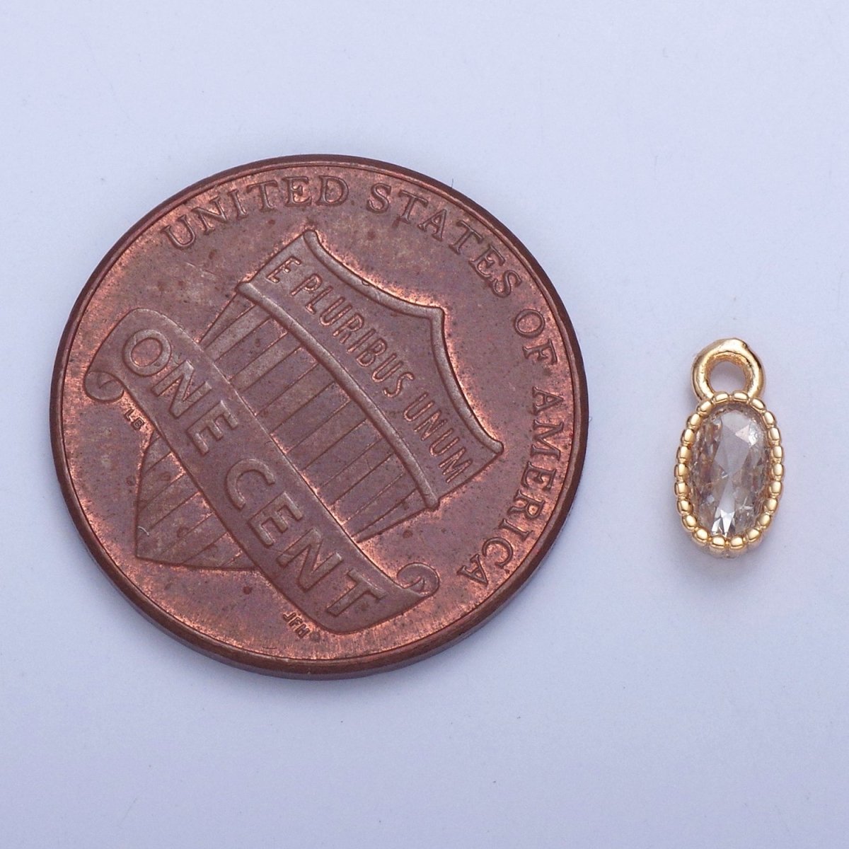 Dainty Beaded Oval Clear Cubic Zirconia CZ Charm For Jewelry Making X-023