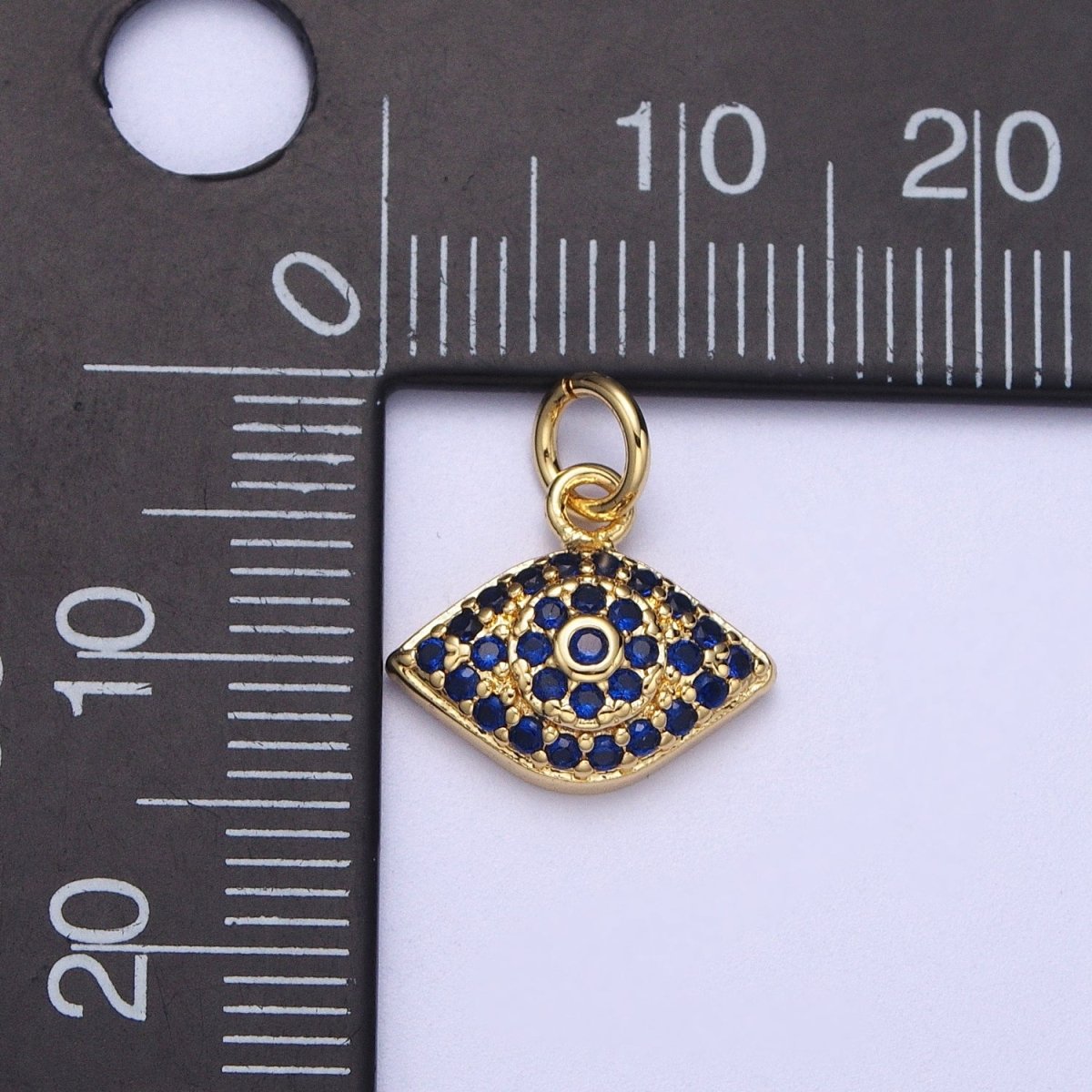 Dainty Blue Micro Paved CZ Gold Evil Eye Charm | N-380