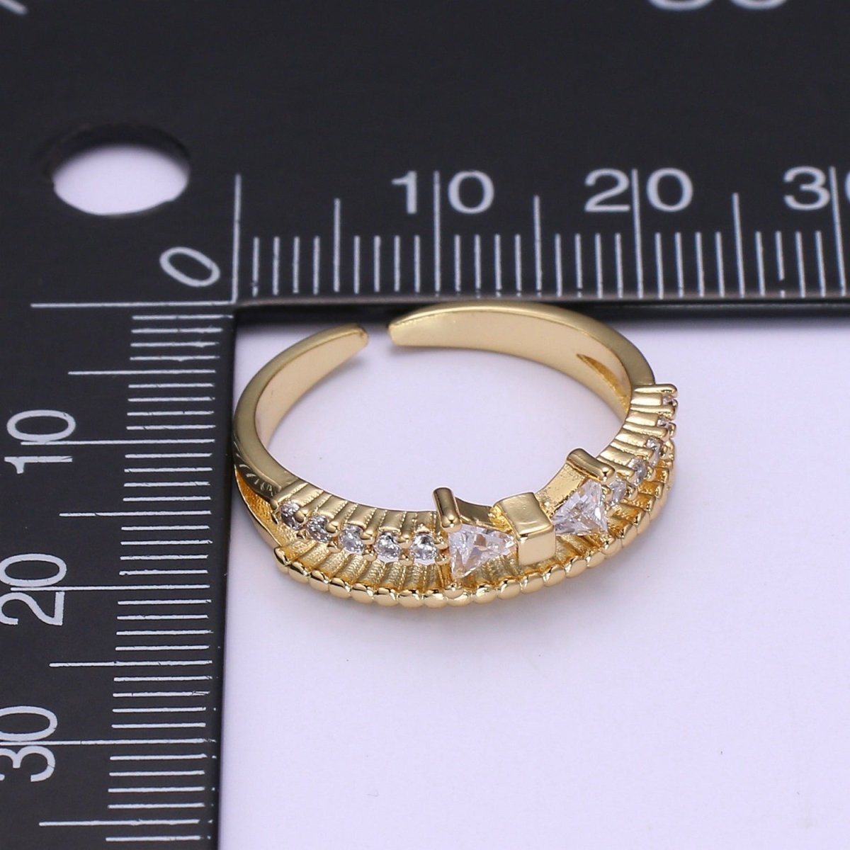 Dainty Bow Ring, Gold CZ Double Band Stacking Rings Jewelry Thin Cubic Open Adjustable Ring O-958
