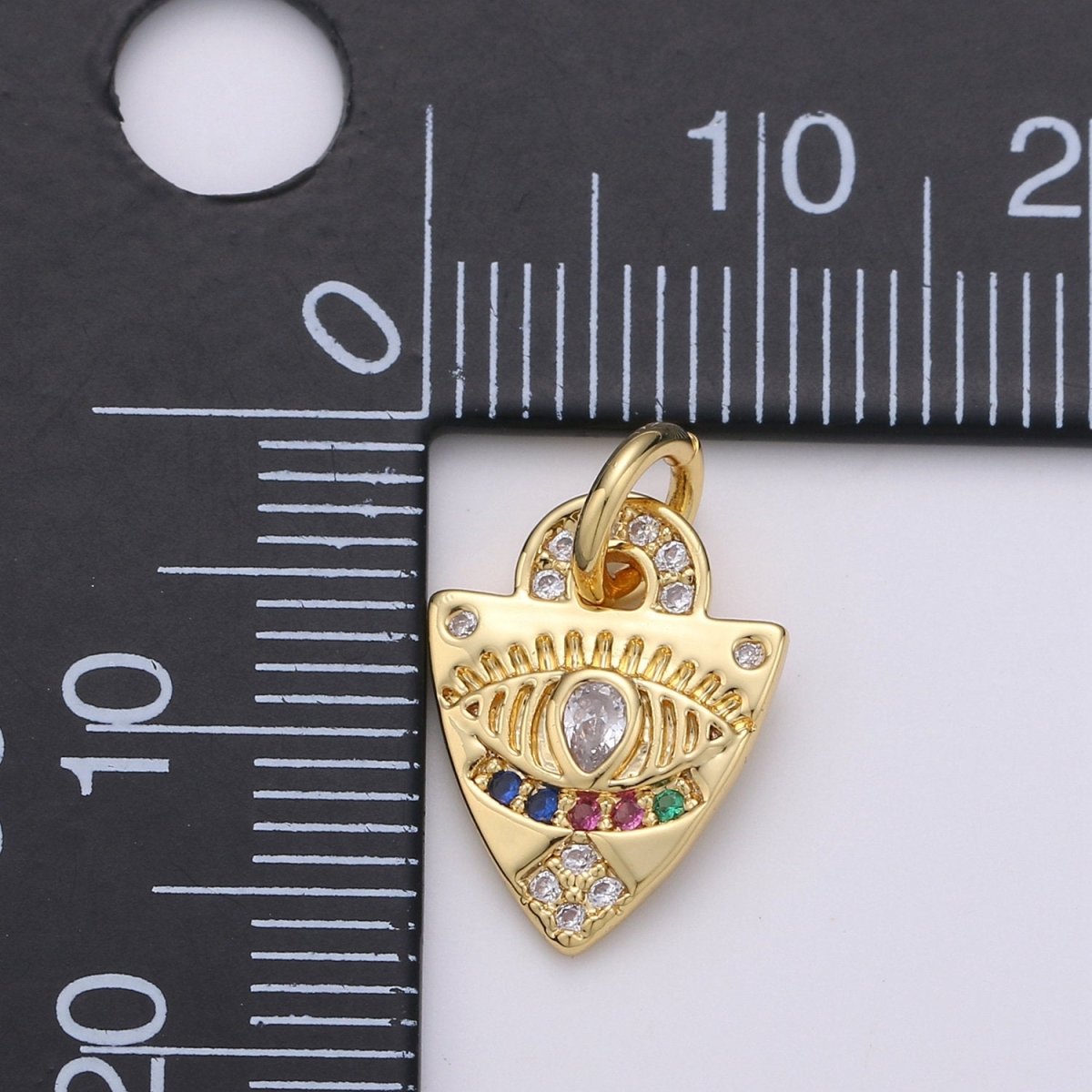 Dainty Charm 24k Gold Filled Micro Pave Evil Eye Pendant Charm, Rainbow Eye Shield CZ Pendant Charm, For Protection Amulet Jewelry, D-360
