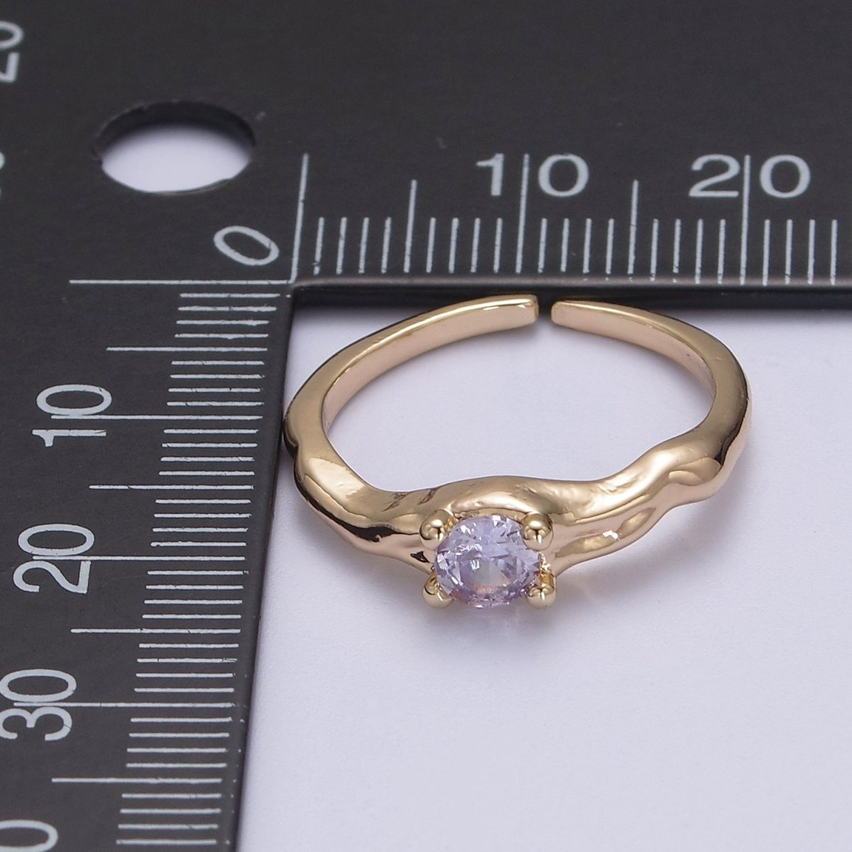 Dainty Clear Cz Ring Thin Gold Band Open Adjustable Ring S-459