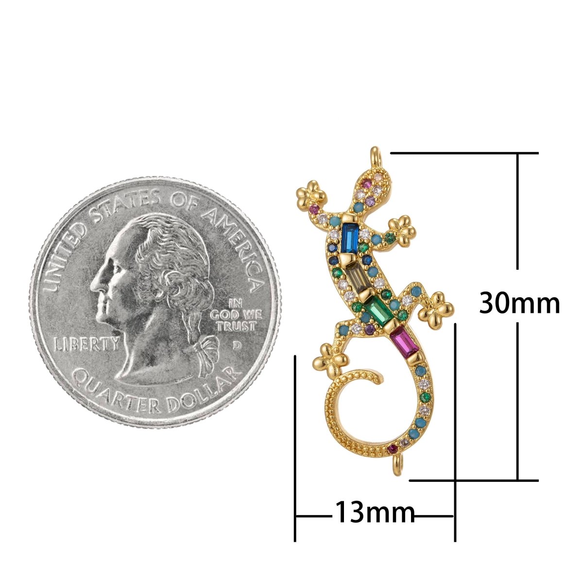 Dainty Colorful Micro Pave Gecko Charm, Cubic Lizard Charm Gold Filled Reptile Charm Animal Charm for Necklace, Earring Component F-314