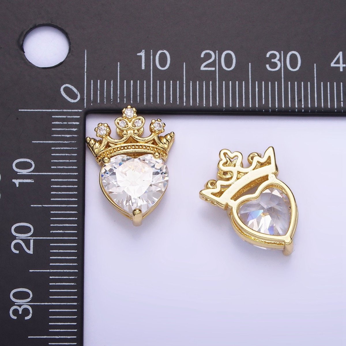Dainty Cubic Heart Bead with Clear CZ Crown Bead Spacer for Bracelet AA1190