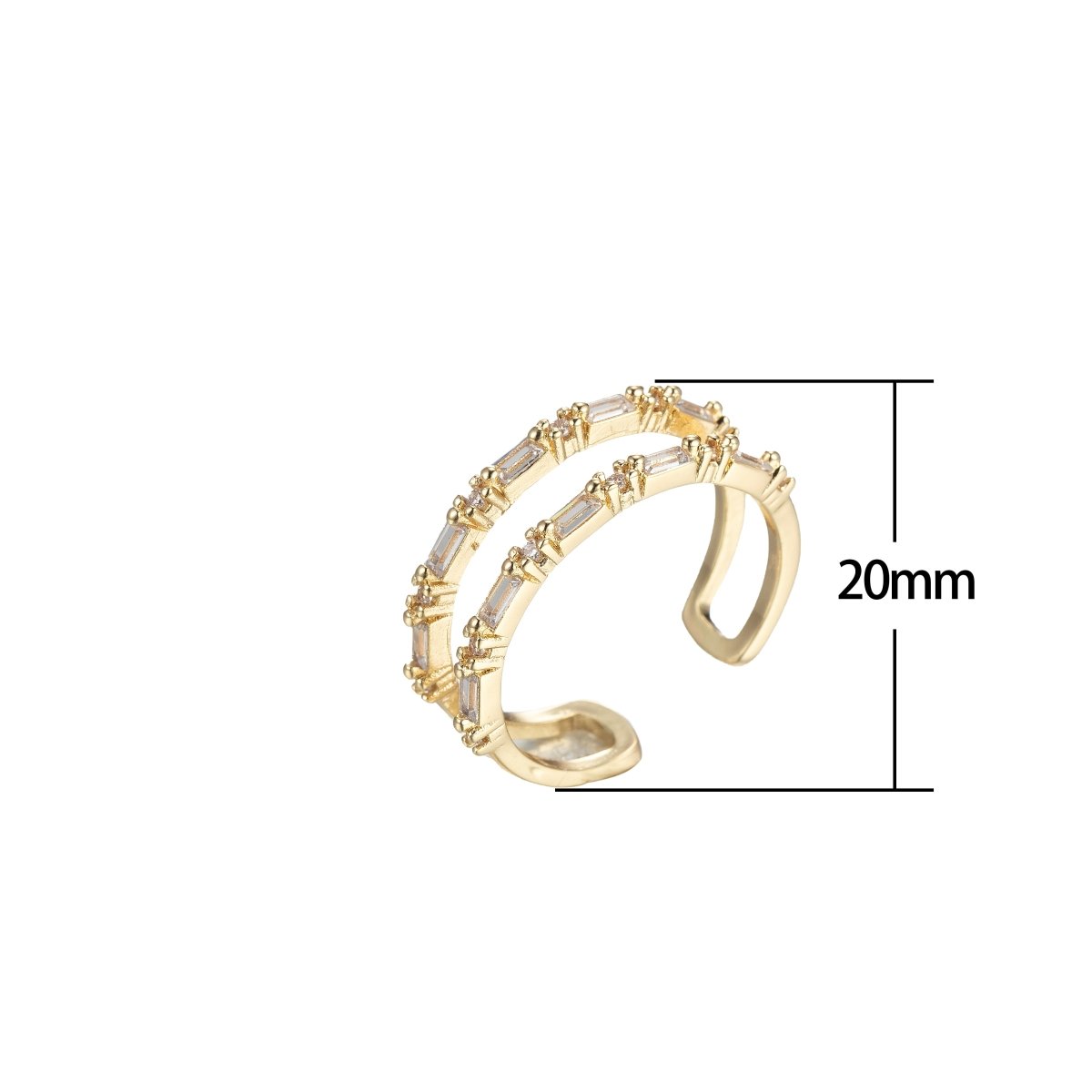 Dainty Double Band Baguette Gold Open Ring Stacking jewelry O-983