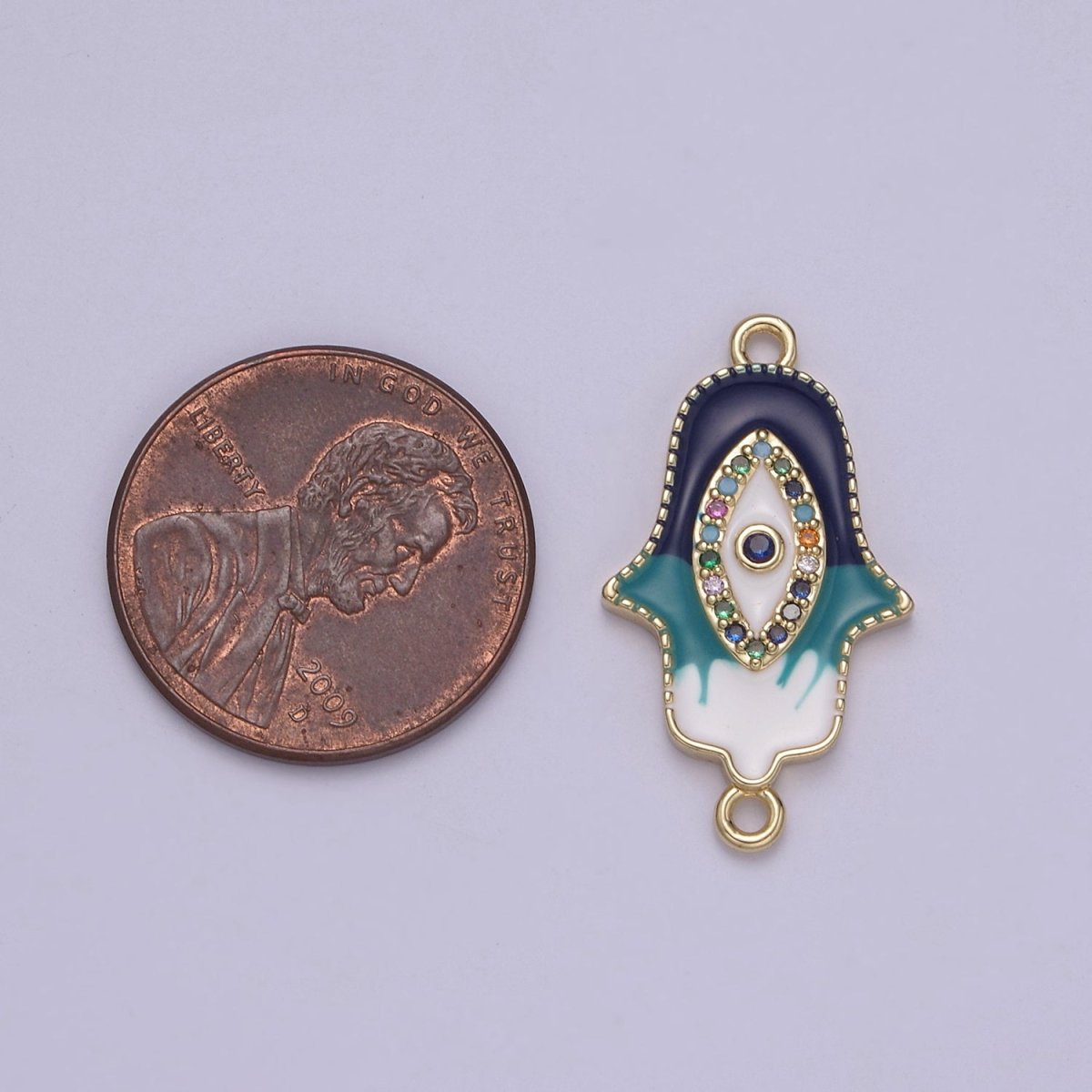 Dainty Enamel Hamsa Hand Charm Evil Eye Hand of Fatimah Link Connector for Bracelet Necklace Supply F-681
